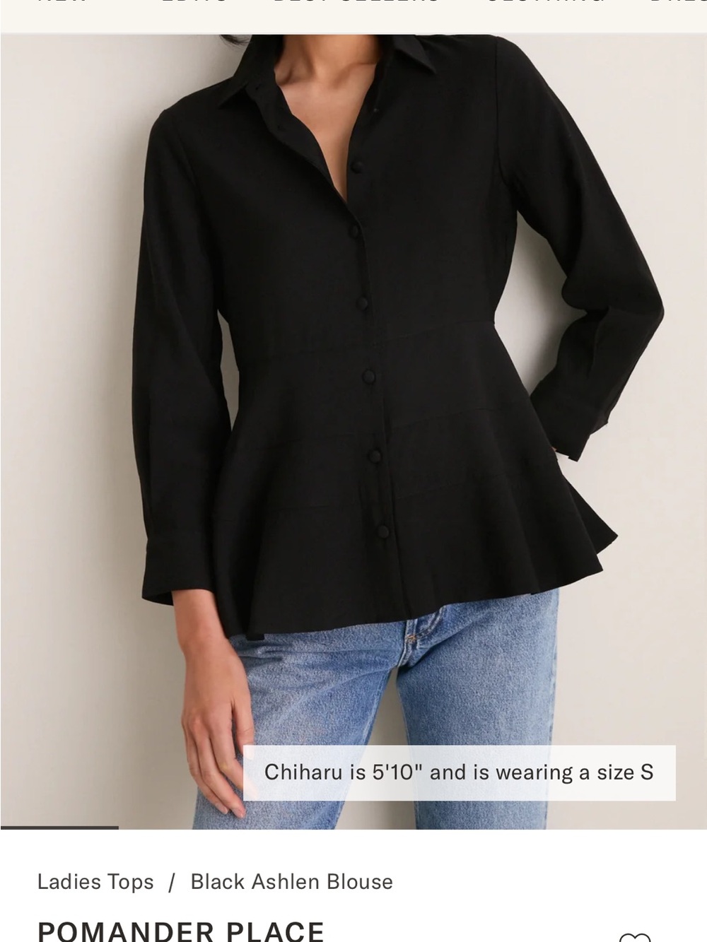 Pomander Place Black Peplum Button-Down Blouse